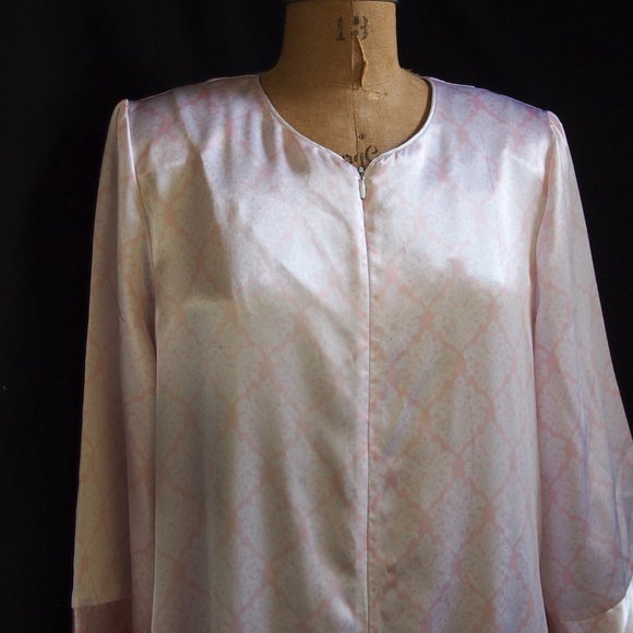 vtg KASSATLY Palm Beach Pink Floral Zip Up Satin Glam Lounge Robe Caftan Dress S - Picture 5 of 9